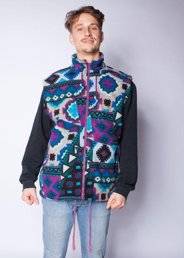 90s Geometrical Patterned Pile Waistcoat - VinoKilo.com