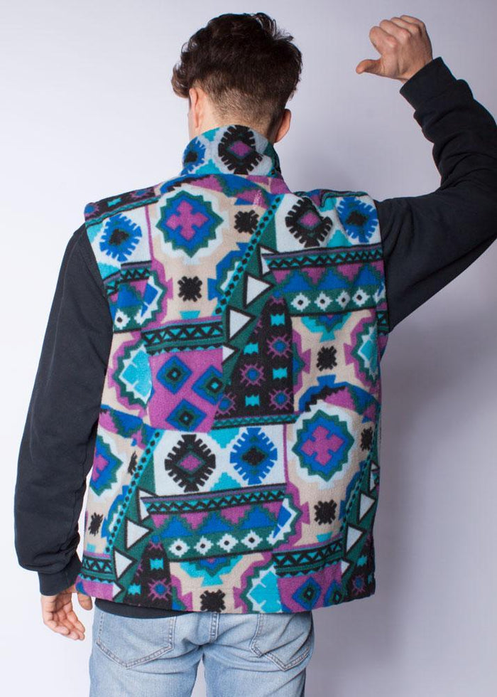 90s Geometrical Patterned Pile Waistcoat - VinoKilo.com