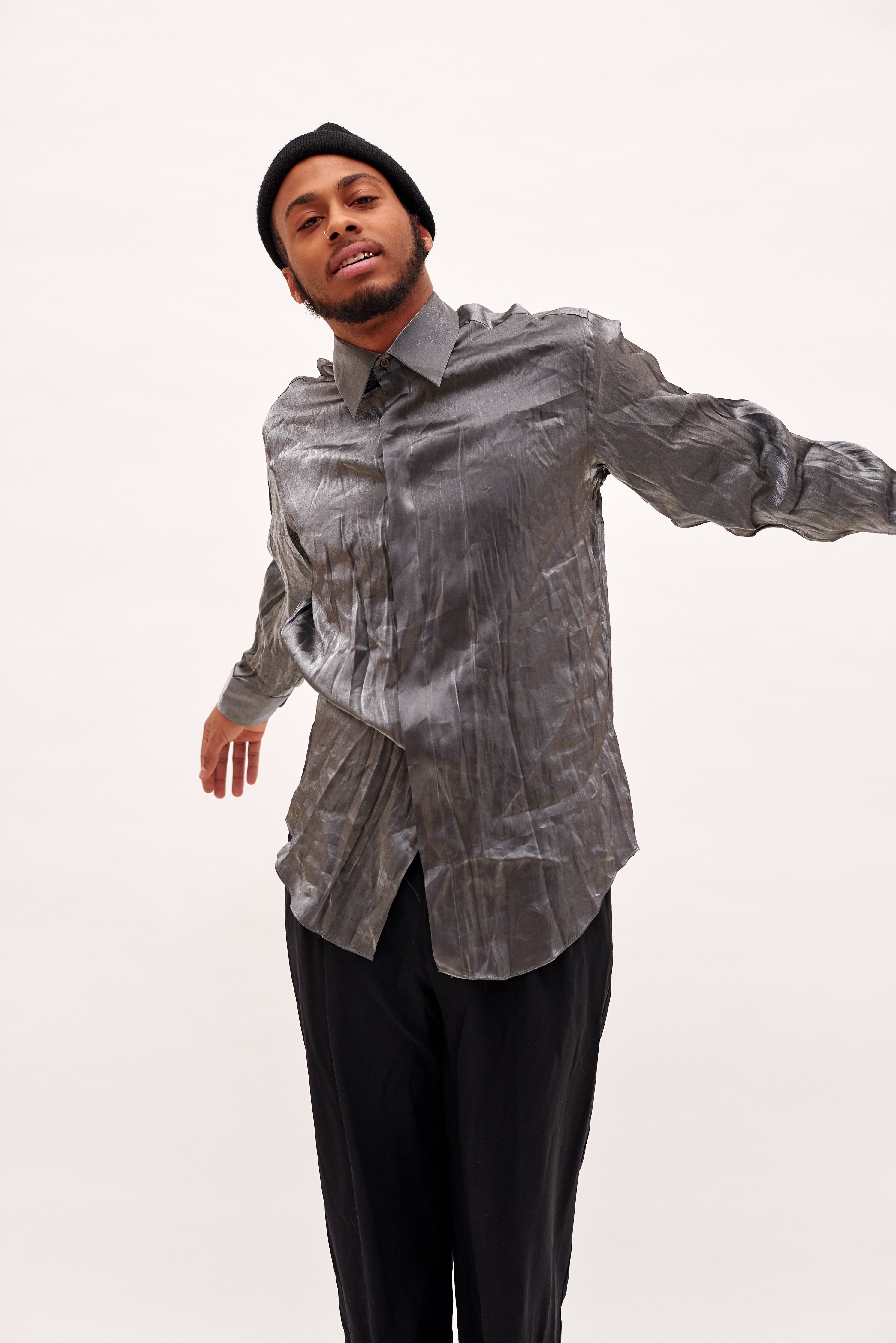 80's Silver Glam Long Sleeve Shirt - VinoKilo.com