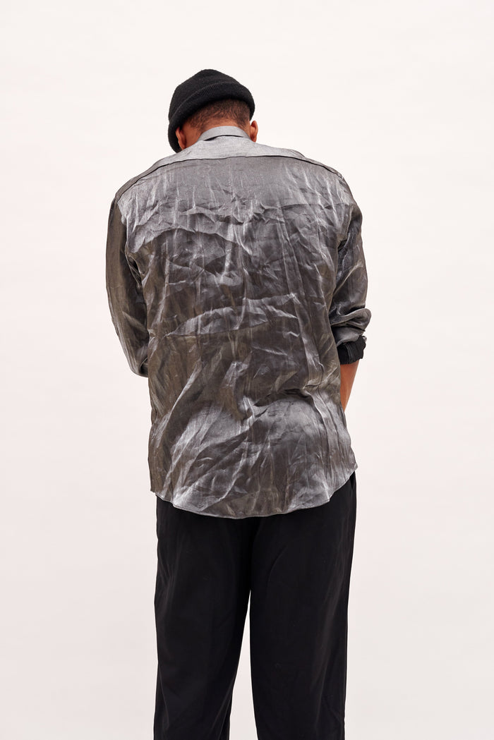80's Silver Glam Long Sleeve Shirt - VinoKilo.com