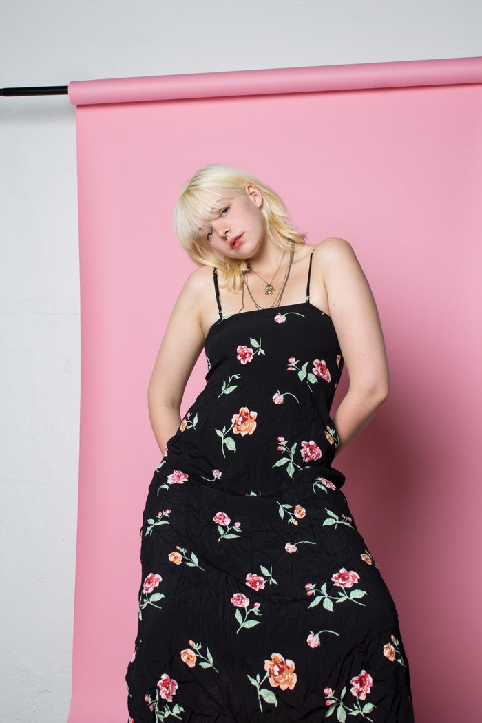 Alina Black Maxi Dress With Rose Pattern S fits M - VinoKilo.com