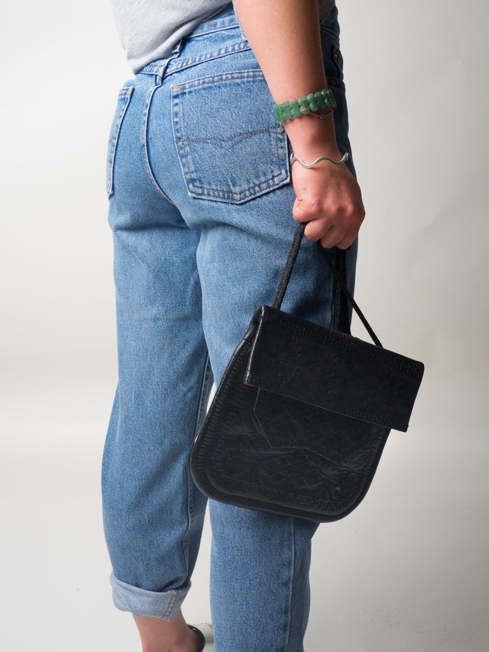 Anjali Black Embossing Leather Handbag - VinoKilo.com