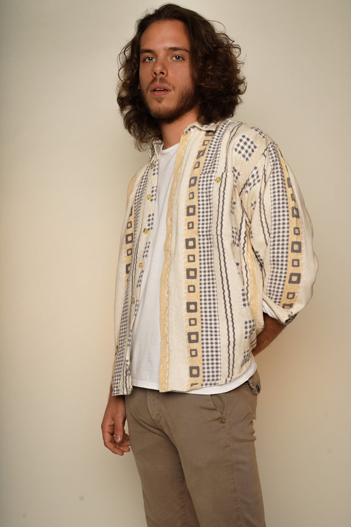Beige Brown Pattern Shirt M - VinoKilo.com
