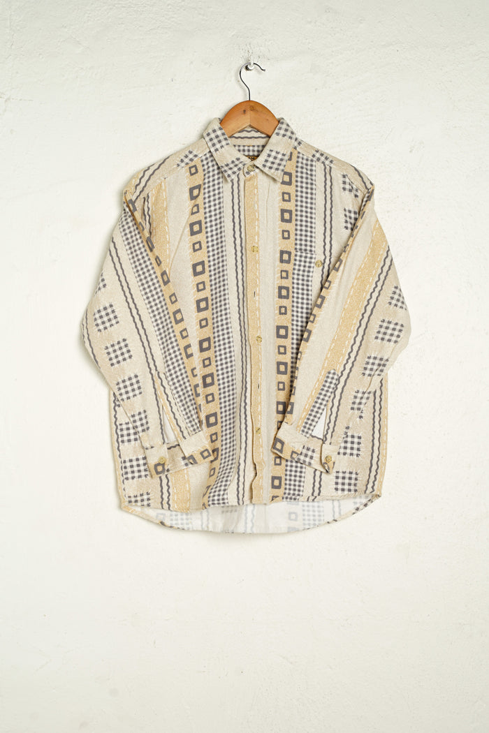 Beige Brown Pattern Shirt M - VinoKilo.com