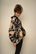 Beige Black Pattern Pull-over Jacket L - VinoKilo.com