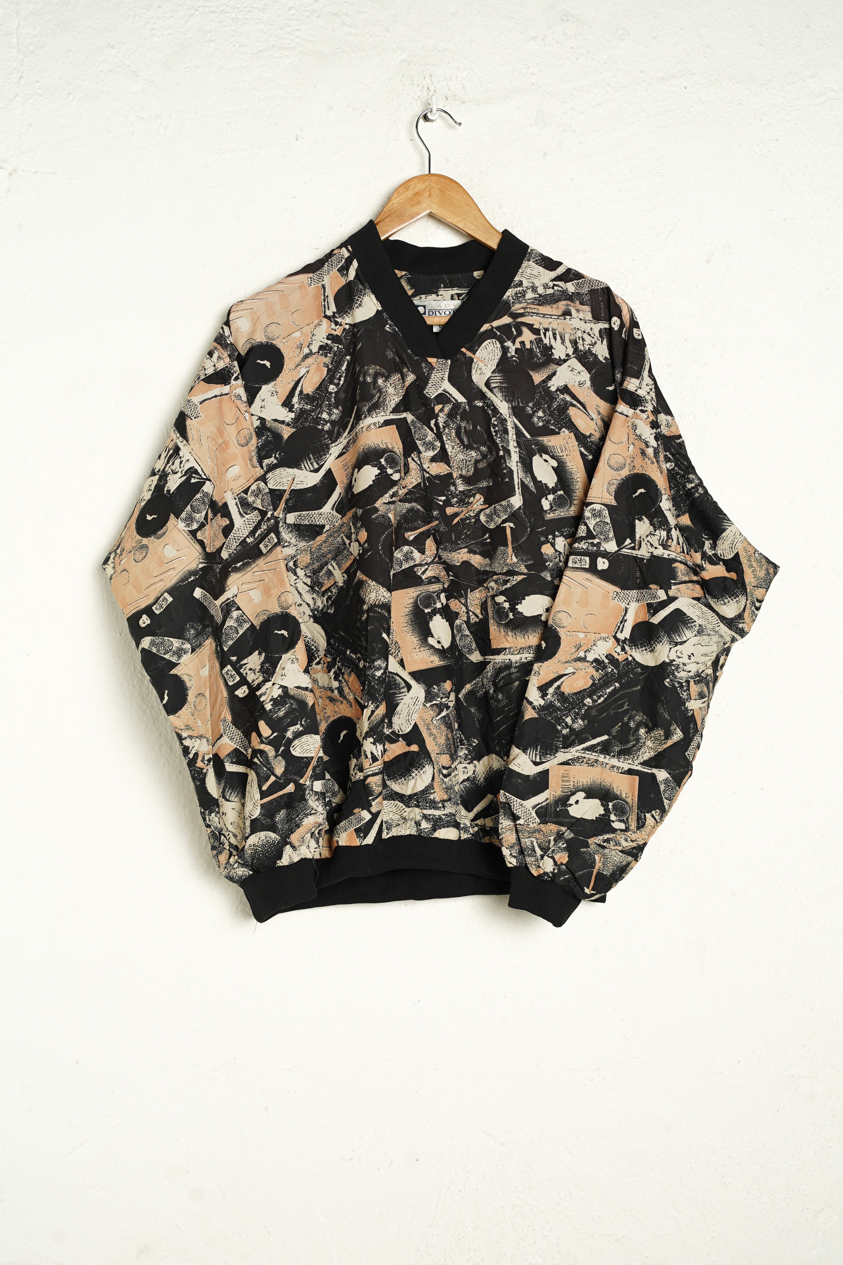 Beige Black Pattern Pull-over Jacket L - VinoKilo.com
