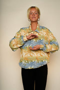 Beige Blue Floral Pattern Jacket L - VinoKilo.com