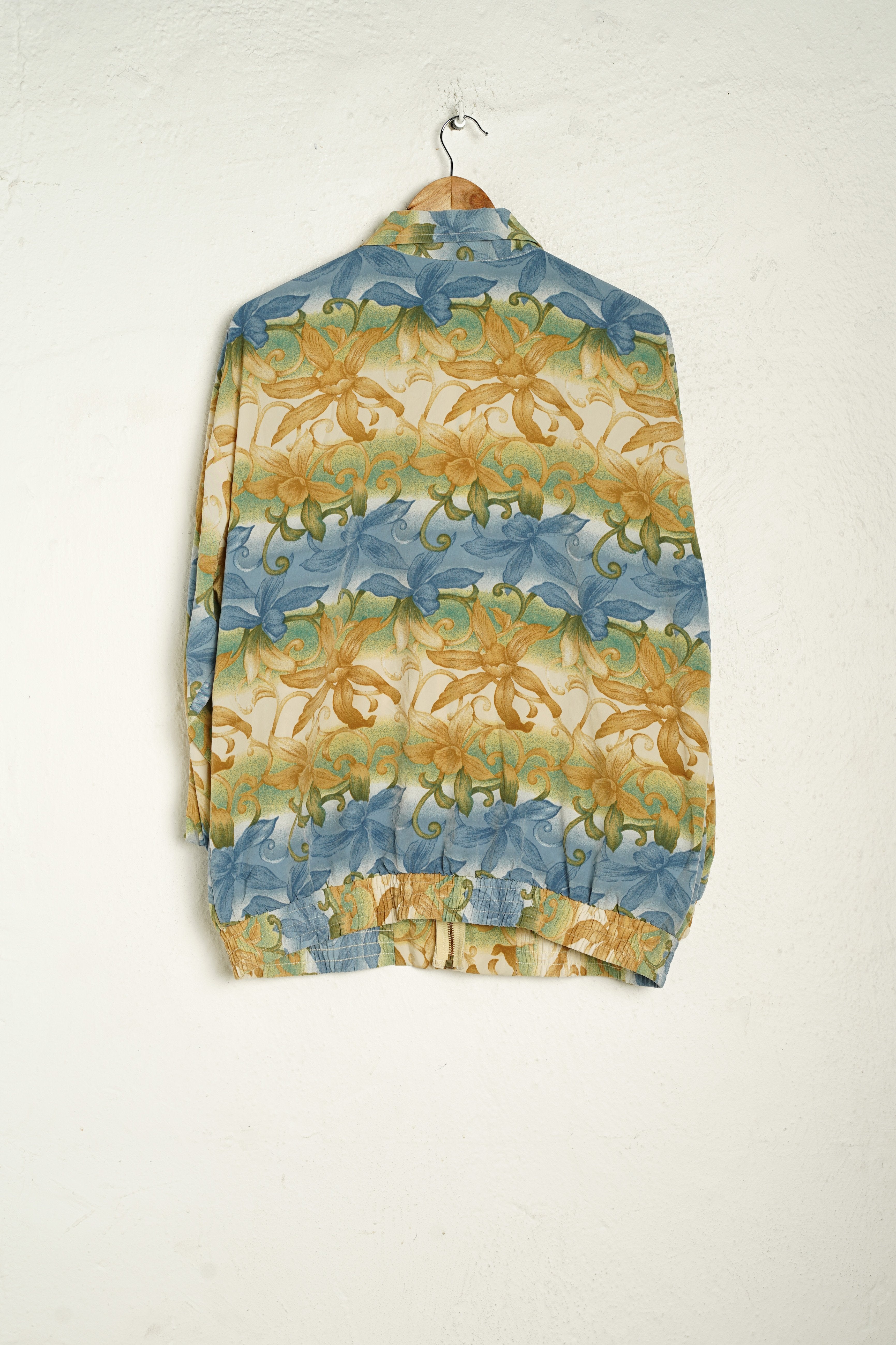 Beige Blue Floral Pattern Jacket L - VinoKilo.com