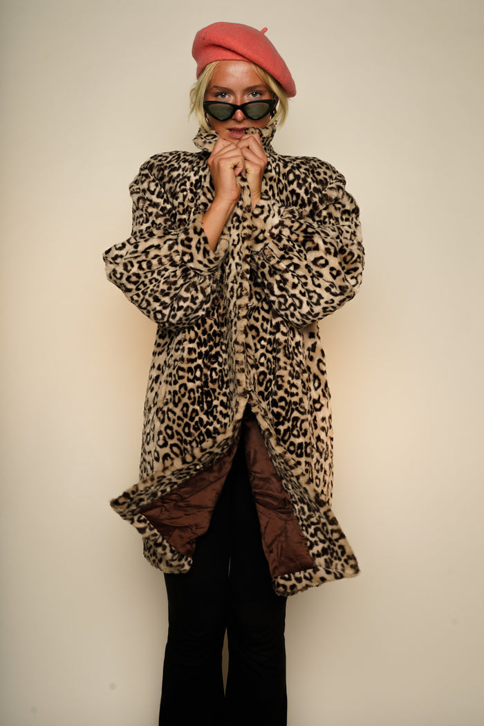 Beige Brown Leo Fake Fur Coat L - VinoKilo.com