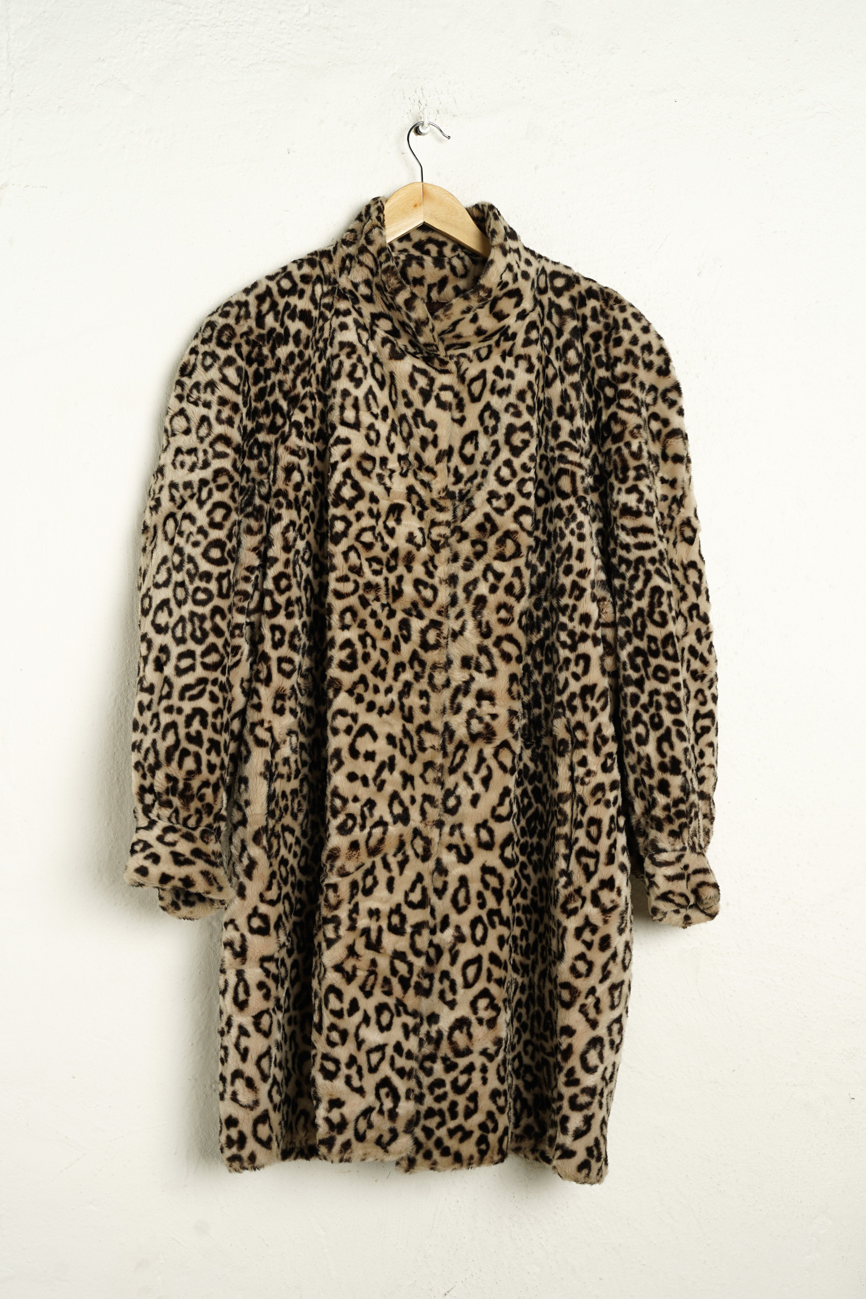 Beige Brown Leo Fake Fur Coat L - VinoKilo.com
