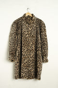 Beige Brown Leo Fake Fur Coat L - VinoKilo.com