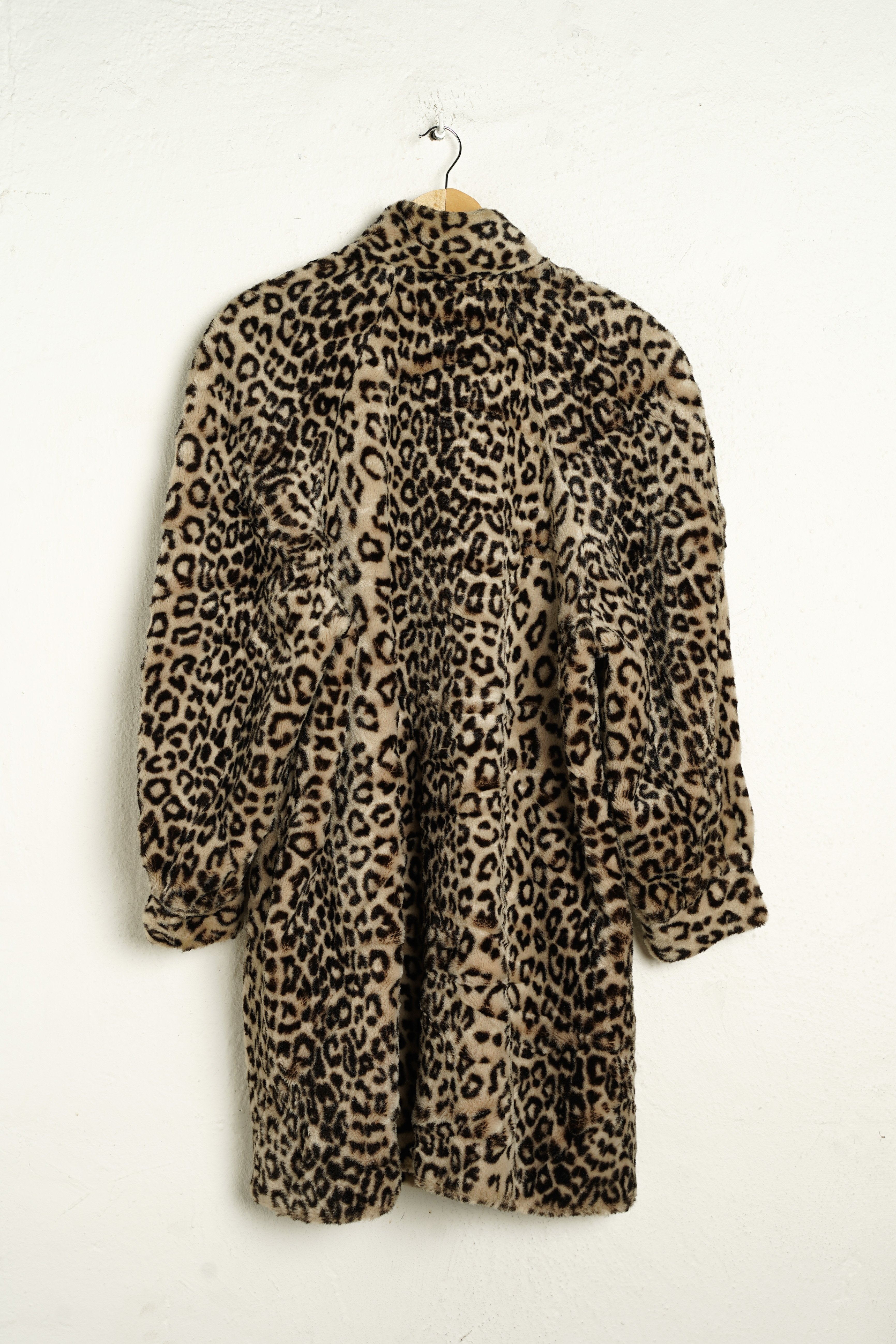 Beige Brown Leo Fake Fur Coat L - VinoKilo.com