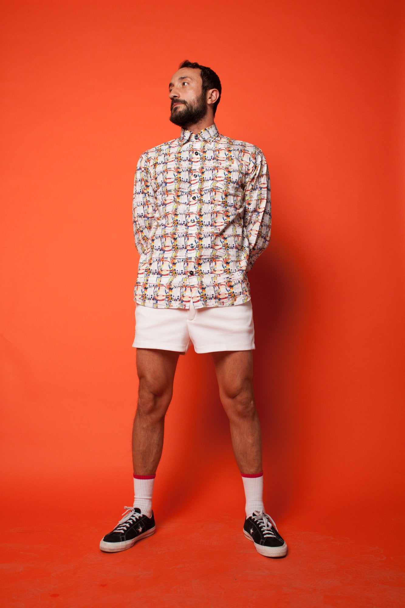100% Cotton Psychedelic Pattern Blue Green Orange White M - VinoKilo.com